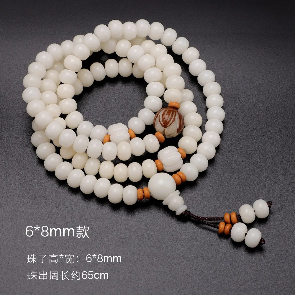 Pulseira de Raiz de Bodhi Natural com 108 Contas, Colar Budista, Contas de Bodhi de Jade Branco, Mala de Pulso Unissex com Acessórios Reais, Presentes