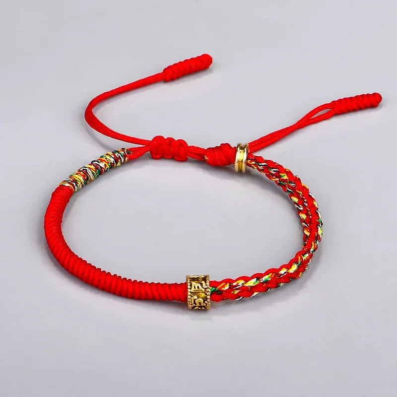 Pulseira artesanal com contas de mantra budista tibetano de seis caracteres, feita com cordão de algodão trançado, para homens e mulheres, amuleto e joia.