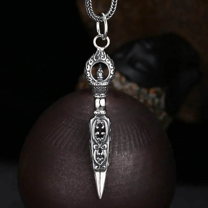 Bocai s925 prata esterlina encantos pingente para homens mulheres estilo chinês retro demônio-subduing vajra amuleto jóias atacado