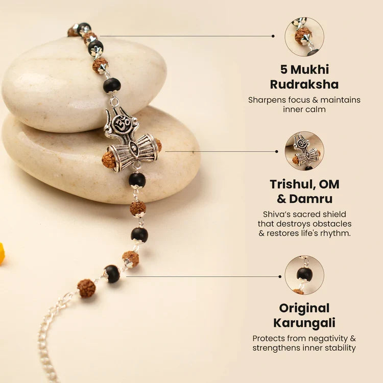 Om Trishul Damru Karungali Rudraksha Bracelet