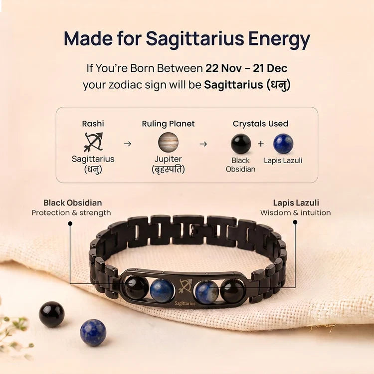 Sagittarius Zodiac Metal Bracelet with Free Raw Selenite Plate
