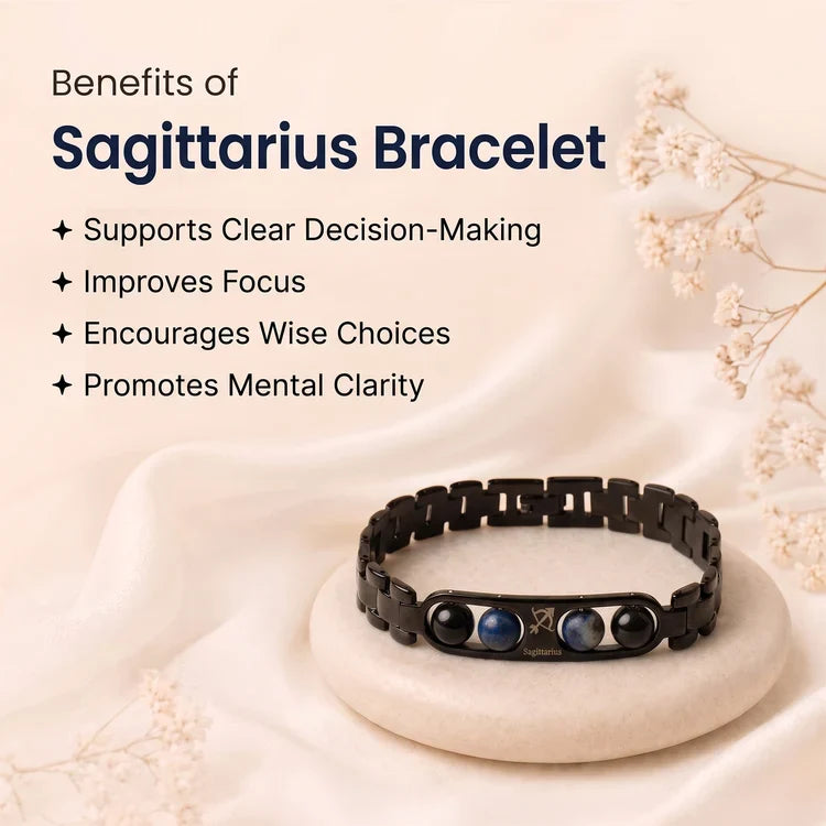 Sagittarius Zodiac Metal Bracelet with Free Raw Selenite Plate