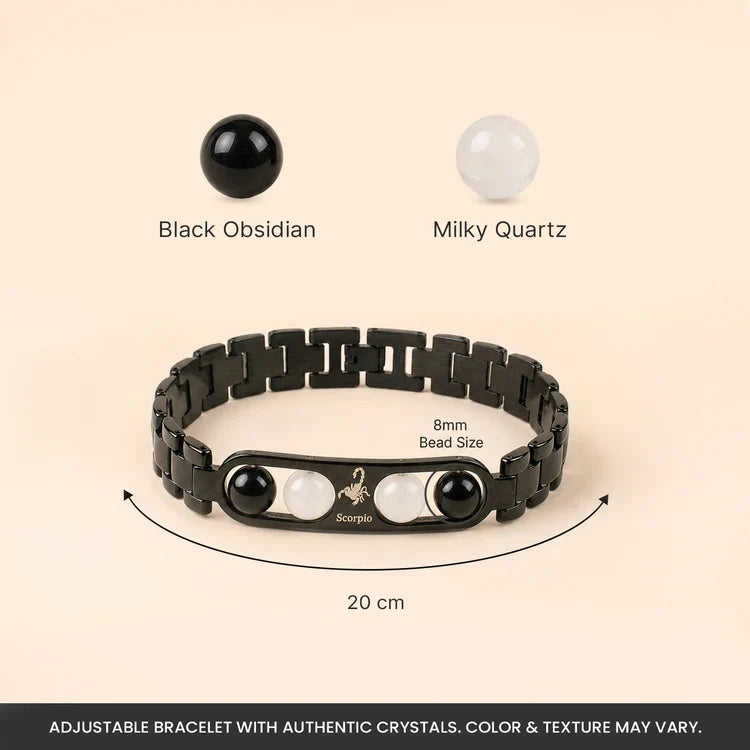 Scorpio Zodiac Metal Bracelet with Free Raw Selenite Plate