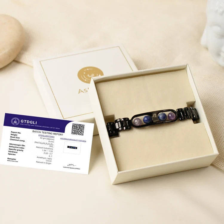 Aquarius Zodiac Metal Bracelet with Free Raw Selenite Plate