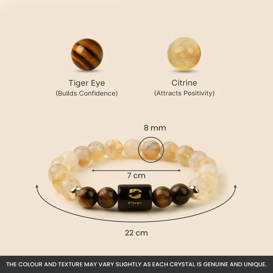 Pisces Zodiac Citrine & Tiger Eye Bracelet