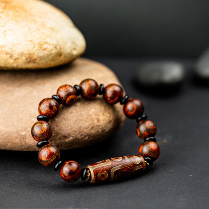 Pulseira de Pedra Natural 14mm Pulseira de Ágata Pulseira com 9 Olhos Dzi Pedra Curativa para Homens e Mulheres Melhores Presentes de Pulseira.