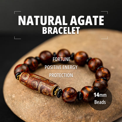Pulseira de Pedra Natural 14mm Pulseira de Ágata Pulseira com 9 Olhos Dzi Pedra Curativa para Homens e Mulheres Melhores Presentes de Pulseira.