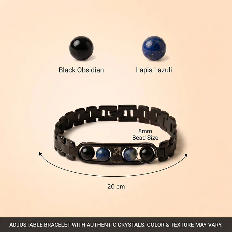 Sagittarius Zodiac Metal Bracelet with Free Raw Selenite Plate