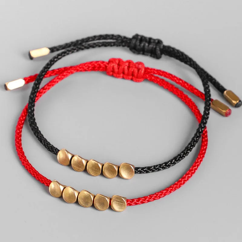 Pulseiras budistas tibetanas feitas à mão, contas de cobre trançadas à mão, pulseira e pulseiras de corda da sorte para mulheres e homens, presente exclusivo