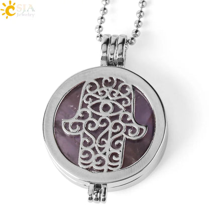 Colar com Pingente de Pedra Natural CSJA, Design da Mão de Fátima Hamsa, Difusor de Óleo Essencial, Joia de Cura para Mulheres e Homens G309