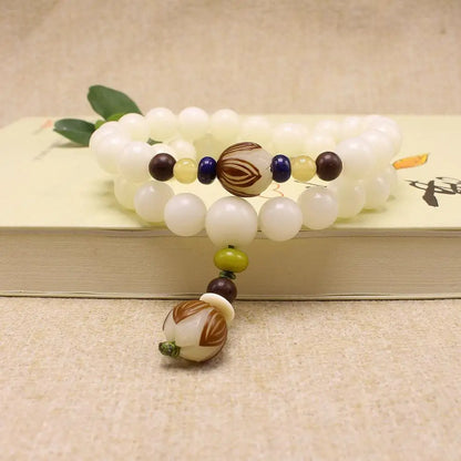 Natural Branco Bodhi Raiz Pulseira de Contas para Mulheres, Lotus Mala, Oração de Cura, Jóias, Design Original, 108