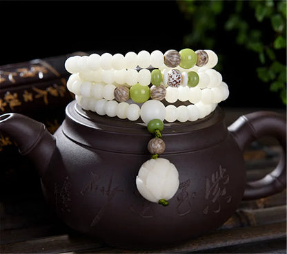 Natural Branco Bodhi Raiz Pulseira de Contas para Mulheres, Lotus Mala, Oração de Cura, Jóias, Design Original, 108