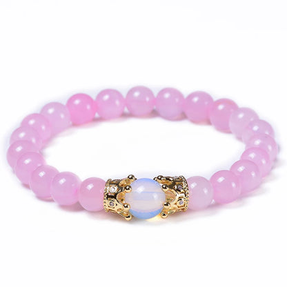Pulseira de Contas CZ Crown Bead King&Queen com Pedra Olho de Tigre para Homens e Mulheres, Pulseira de Contas de Cristal de Pedra Natural, Joia com Pingente