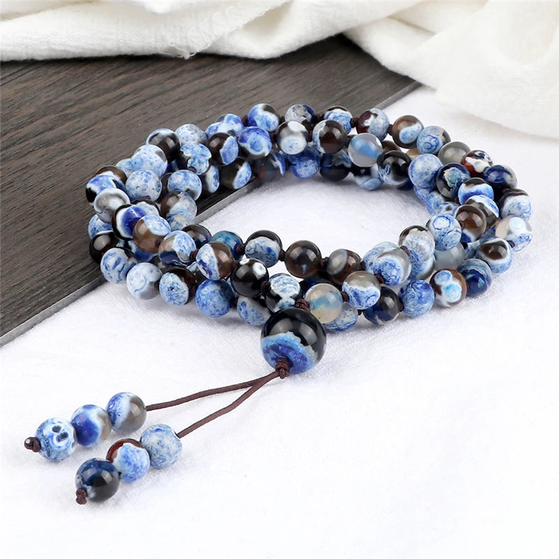9 Estilos de Pulseiras Mala com 108 Contas para Homens, Colares de Oração com Contas de Pedra Natural de 6mm, Braceletes para Mulheres, Joias Budistas Tibetanas