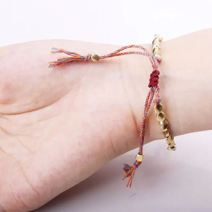 Pulseira de cobre tibetana artesanal, bracelete de corda trançada de algodão budista para proteção boa sorte e sucesso, amuleto