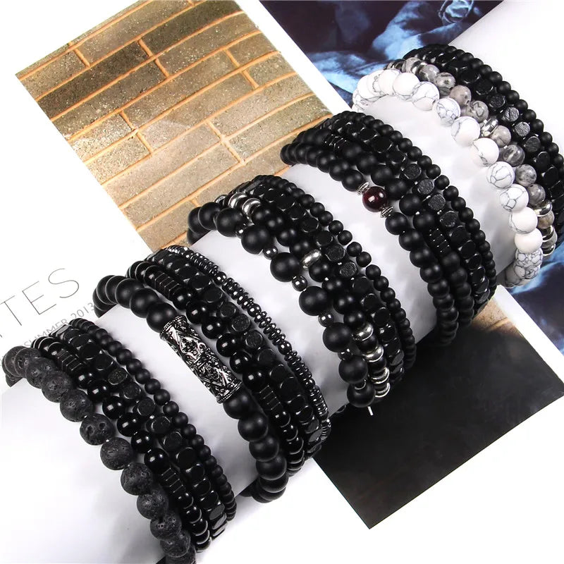 Conjunto de pulseras de cuentas y cuero
