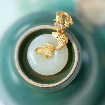 Natural Hetian Jade Koi Colar para Senhoras, Pingente Retro, Jóias de Luxo Luz, Designer Original, Novo