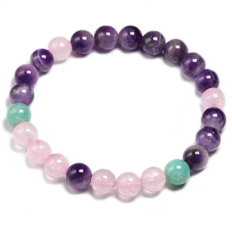 Colar de miçangas de quartzo ametista e rosa, 8mm, coração calmante japamala, joia mala 108, pulseira feminina com contas naturais