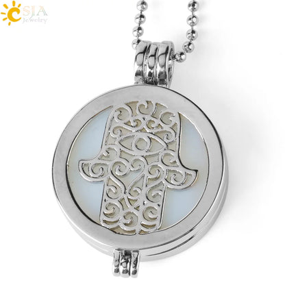 Colar com Pingente de Pedra Natural CSJA, Design da Mão de Fátima Hamsa, Difusor de Óleo Essencial, Joia de Cura para Mulheres e Homens G309