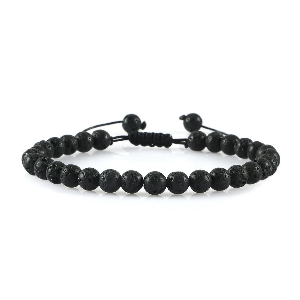 Clássico Black Volcanic Lava Stone Beads Pulseiras para homens, Natural Onyx Tiger Eye Pulseiras, Yoga Meditação Jóias, 6mm, 8mm