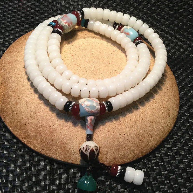 Pulseira de contas de raiz bodista 108, colar branco de lótus mala para oração budista, pulseira de rosário para mulheres buda para meditação, presente