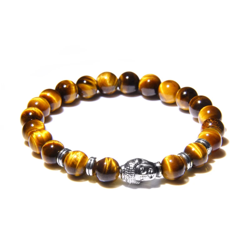 Aaaaa azul real tigre olho pulseira masculina contas de pedra natural buda estiramento charme pulseiras para mulheres moda masculina jóias 2020