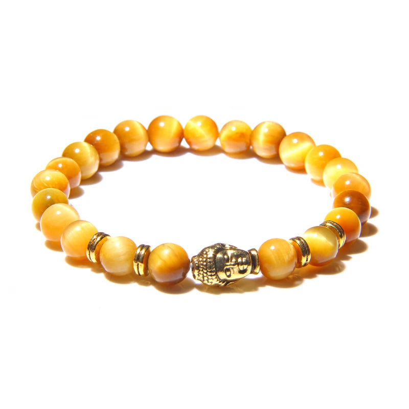 Aaaaa azul real tigre olho pulseira masculina contas de pedra natural buda estiramento charme pulseiras para mulheres moda masculina jóias 2020