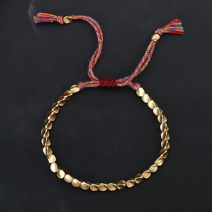 Pulseira de cobre tibetana artesanal, bracelete de corda trançada de algodão budista para proteção boa sorte e sucesso, amuleto