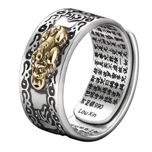 Anel Feng Shui Masculino, Pixiu Mani Mantra, Riqueza de Proteção, Amuleto da Sorte, Anel Aberto Ajustável, Joalheria Budista, Original