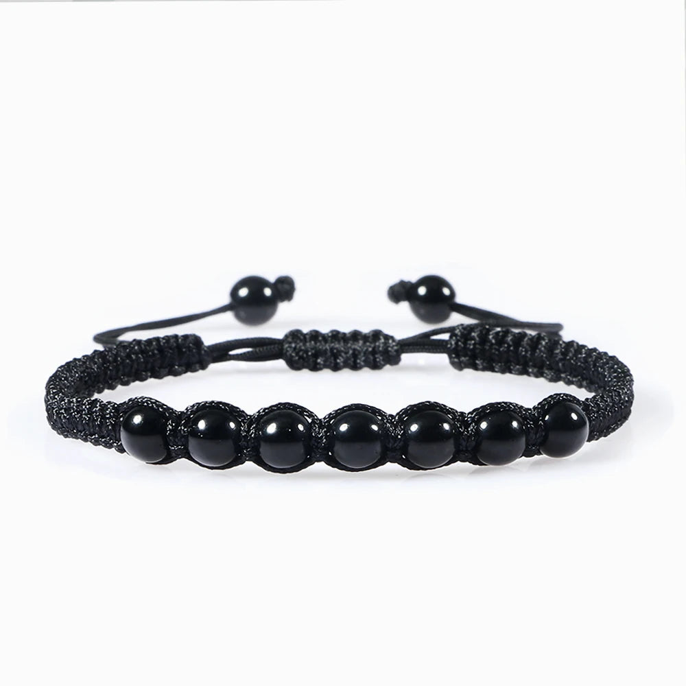 Homens pulseira preta pedra natural ônix lava frisado trançado pulseiras pulseiras corda ajustável corrente homme moda jóias artesanais