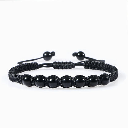 Homens pulseira preta pedra natural ônix lava frisado trançado pulseiras pulseiras corda ajustável corrente homme moda jóias artesanais