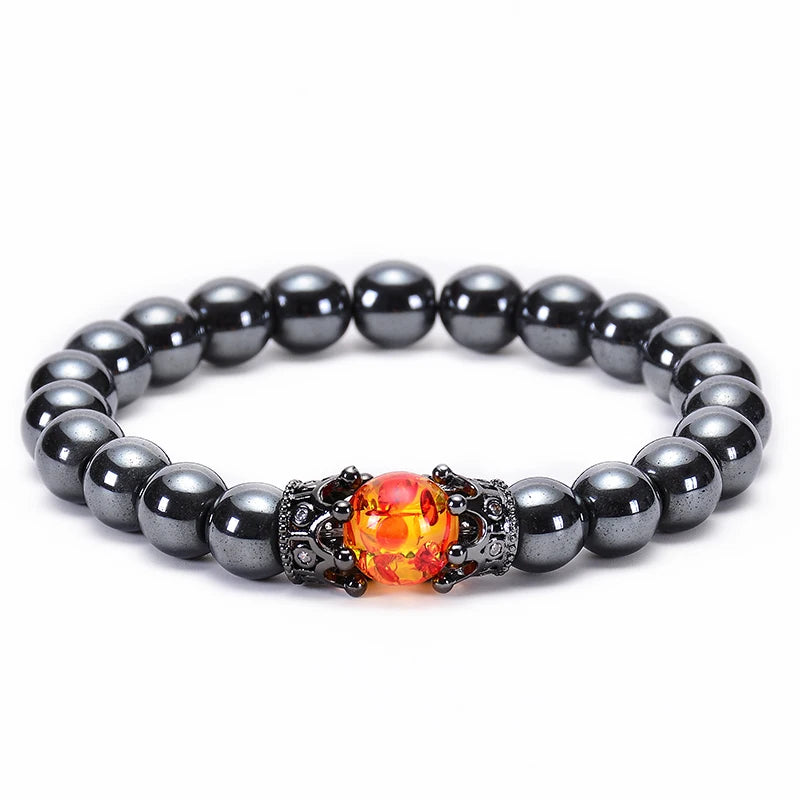 Pulseira de Contas CZ Crown Bead King&Queen com Pedra Olho de Tigre para Homens e Mulheres, Pulseira de Contas de Cristal de Pedra Natural, Joia com Pingente