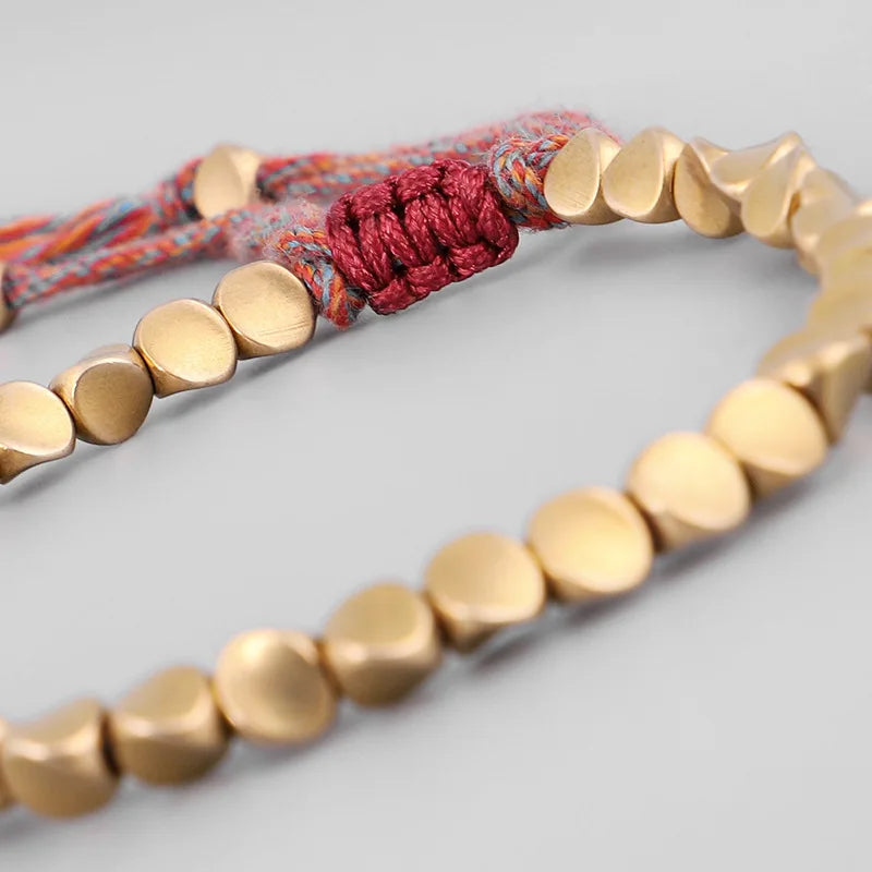 Pulseiras budistas tibetanas artesanais, contas de cobre trançadas à mão, pulseira e pulseiras de corda da sorte para mulheres e homens, dropshiping