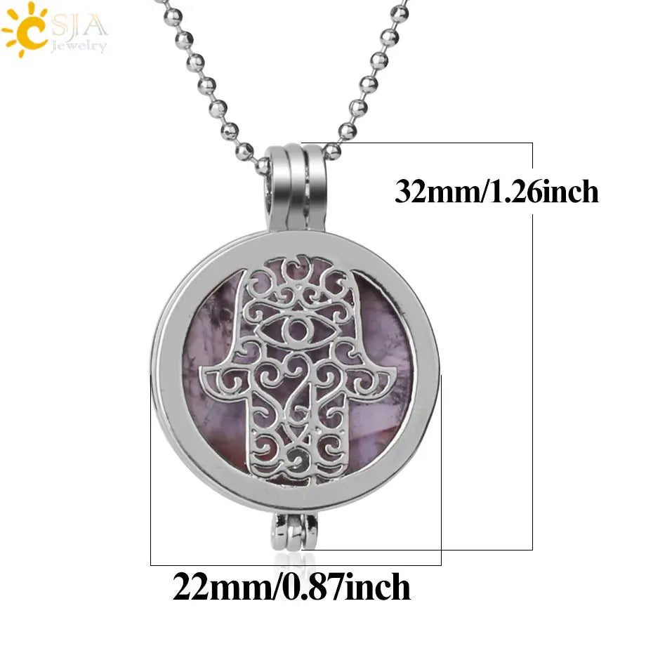Colar com Pingente de Pedra Natural CSJA, Design da Mão de Fátima Hamsa, Difusor de Óleo Essencial, Joia de Cura para Mulheres e Homens G309