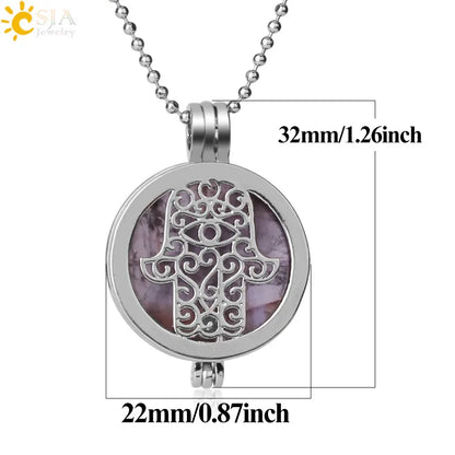 Colar com Pingente de Pedra Natural CSJA, Design da Mão de Fátima Hamsa, Difusor de Óleo Essencial, Joia de Cura para Mulheres e Homens G309