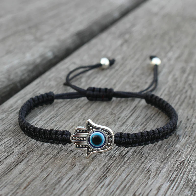 Pulseira de corda trançada ajustável feita à mão sorte fatima hamsa mão mau olhado charme pulseiras para mulheres homens casal amuleto jóias