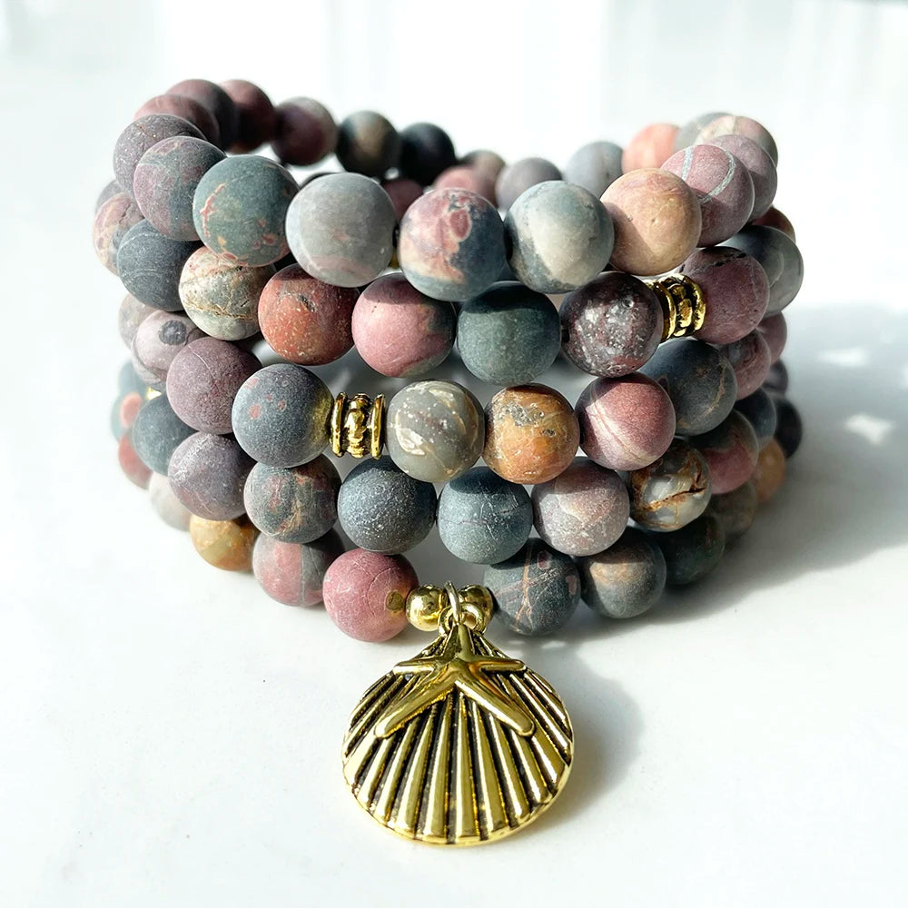 Ruberthen novo design fosco picasso jasper 108 mala pulseira feminina espiritual colar equilíbrio yoga espírito mala jóias