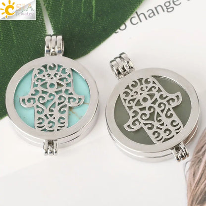 Colar com Pingente de Pedra Natural CSJA, Design da Mão de Fátima Hamsa, Difusor de Óleo Essencial, Joia de Cura para Mulheres e Homens G309