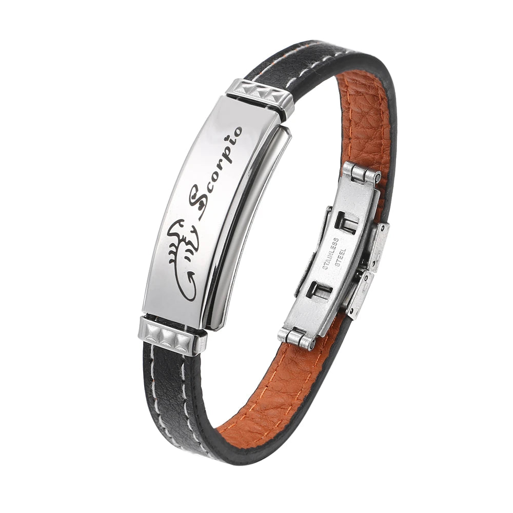 Pulsera del zodiaco con cordón de cuero