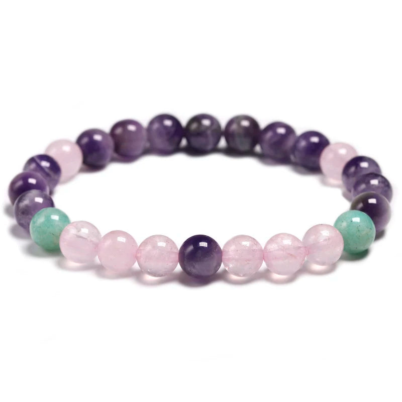 Colar de miçangas de quartzo ametista e rosa, 8mm, coração calmante japamala, joia mala 108, pulseira feminina com contas naturais