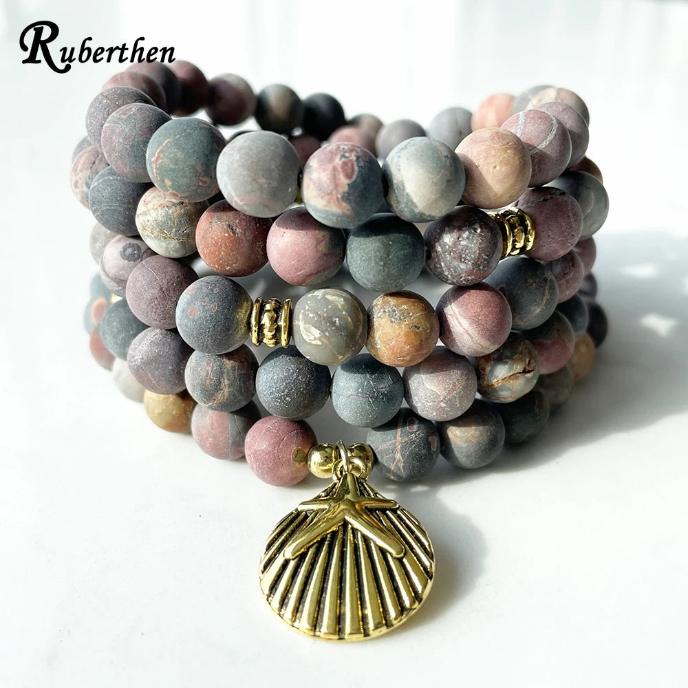 Ruberthen novo design fosco picasso jasper 108 mala pulseira feminina espiritual colar equilíbrio yoga espírito mala jóias