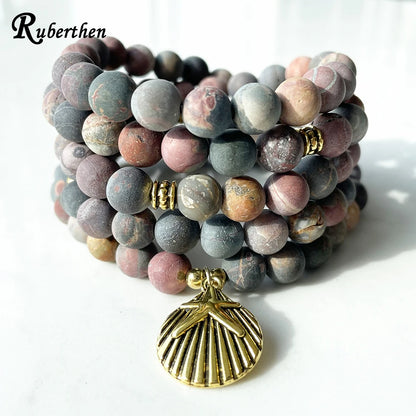 Ruberthen novo design fosco picasso jasper 108 mala pulseira feminina espiritual colar equilíbrio yoga espírito mala jóias