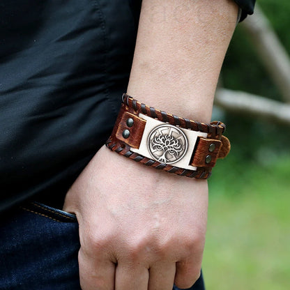 Moda árvore da vida totem viking pulseira masculina charme pulseira nova moda couro tecido acessórios festa hip hop punk jóias