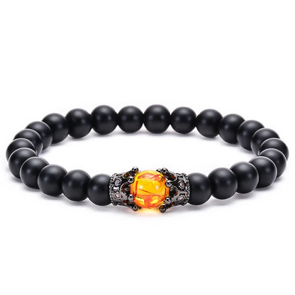 Pulseira de Contas CZ Crown Bead King&Queen com Pedra Olho de Tigre para Homens e Mulheres, Pulseira de Contas de Cristal de Pedra Natural, Joia com Pingente