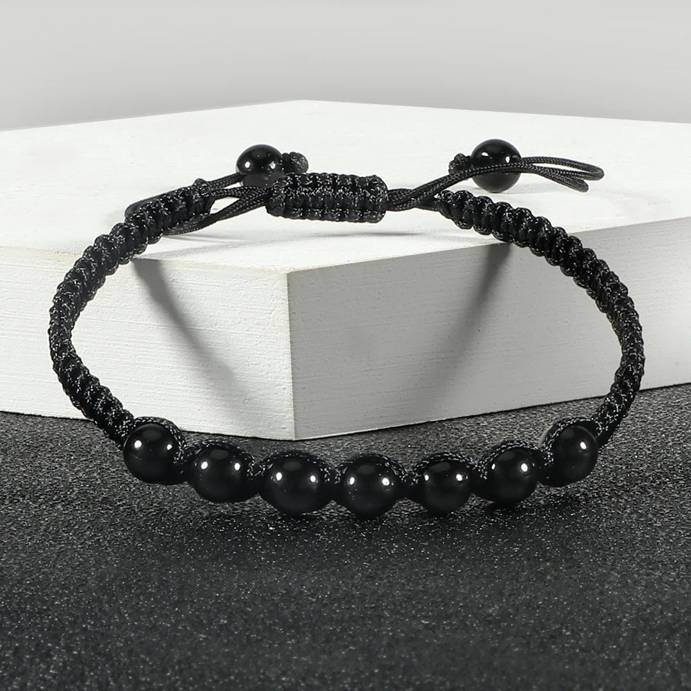 Homens pulseira preta pedra natural ônix lava frisado trançado pulseiras pulseiras corda ajustável corrente homme moda jóias artesanais