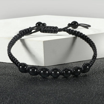 Homens pulseira preta pedra natural ônix lava frisado trançado pulseiras pulseiras corda ajustável corrente homme moda jóias artesanais