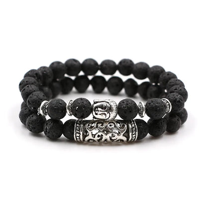 Yizizai 2 pçs/set tibetano cabeça de buda pulseira jóias pedra natural grânulo pulseiras das mulheres dos homens lava ônix turquesa jóias presente