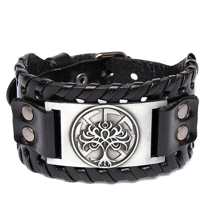 Moda árvore da vida totem viking pulseira masculina charme pulseira nova moda couro tecido acessórios festa hip hop punk jóias