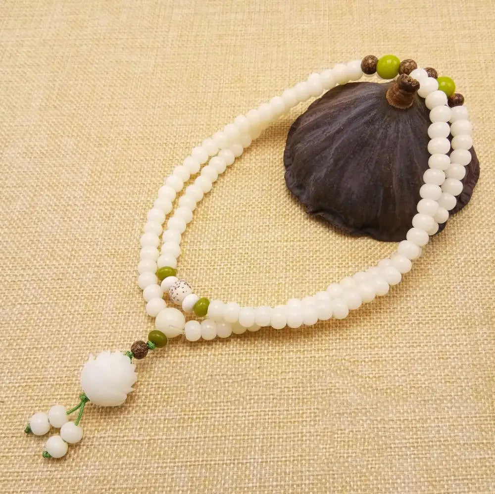 Natural Branco Bodhi Raiz Pulseira de Contas para Mulheres, Lotus Mala, Oração de Cura, Jóias, Design Original, 108