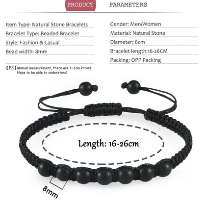 Homens pulseira preta pedra natural ônix lava frisado trançado pulseiras pulseiras corda ajustável corrente homme moda jóias artesanais